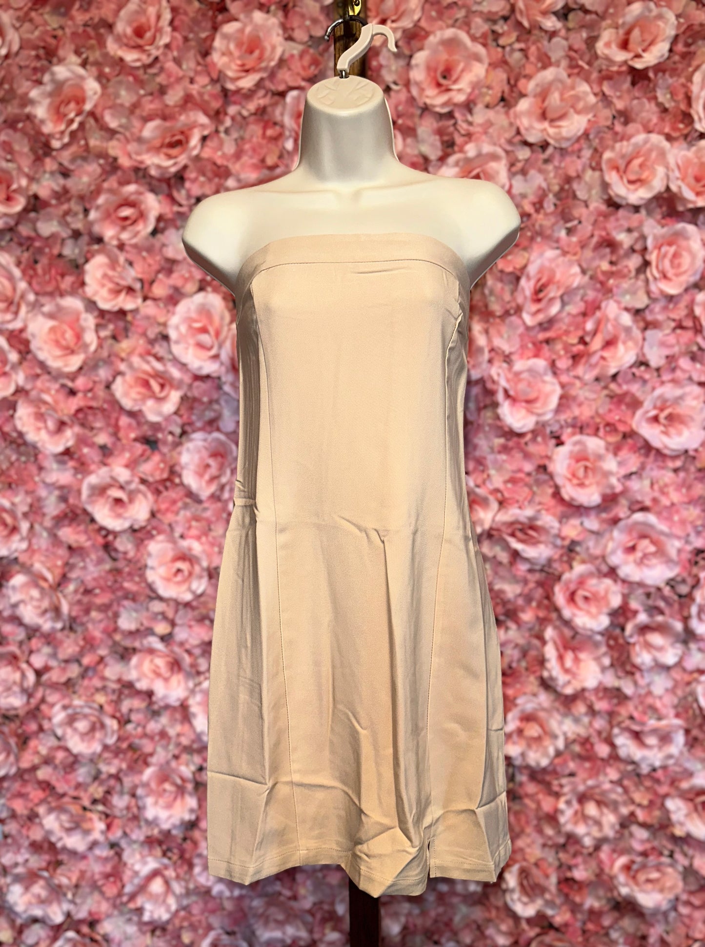 (Medium) Brand New Tan Strapless Midi Dress