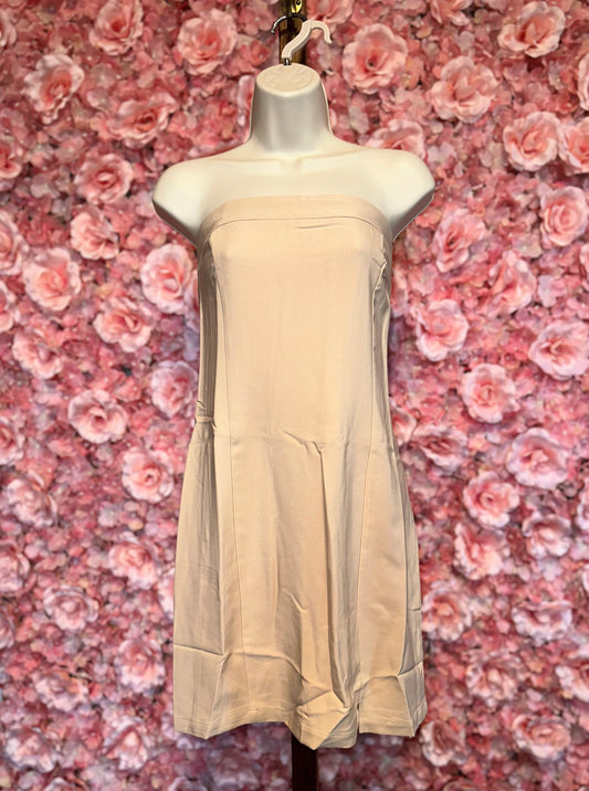 (Medium) Brand New Tan Strapless Midi Dress