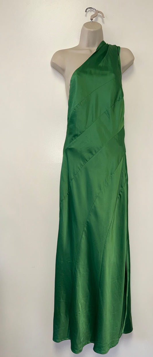 Hello Molly (4) Green One Shoulder Elegant Evening Maxi Dress with Neck Scarf