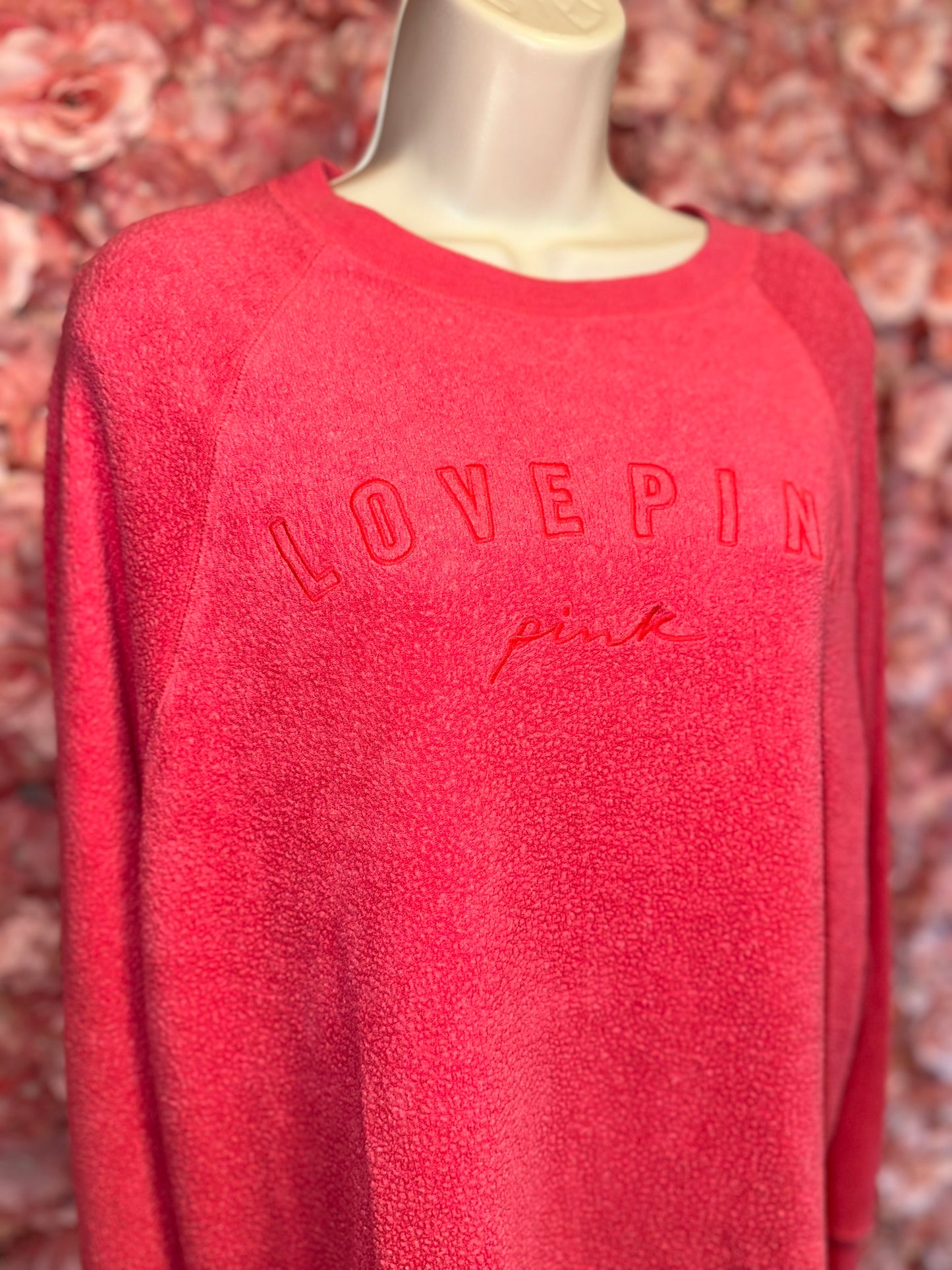 PINK Victoria's Secret (Small) Hot Pink Sherpa Oversized Crewneck Sweatshirt