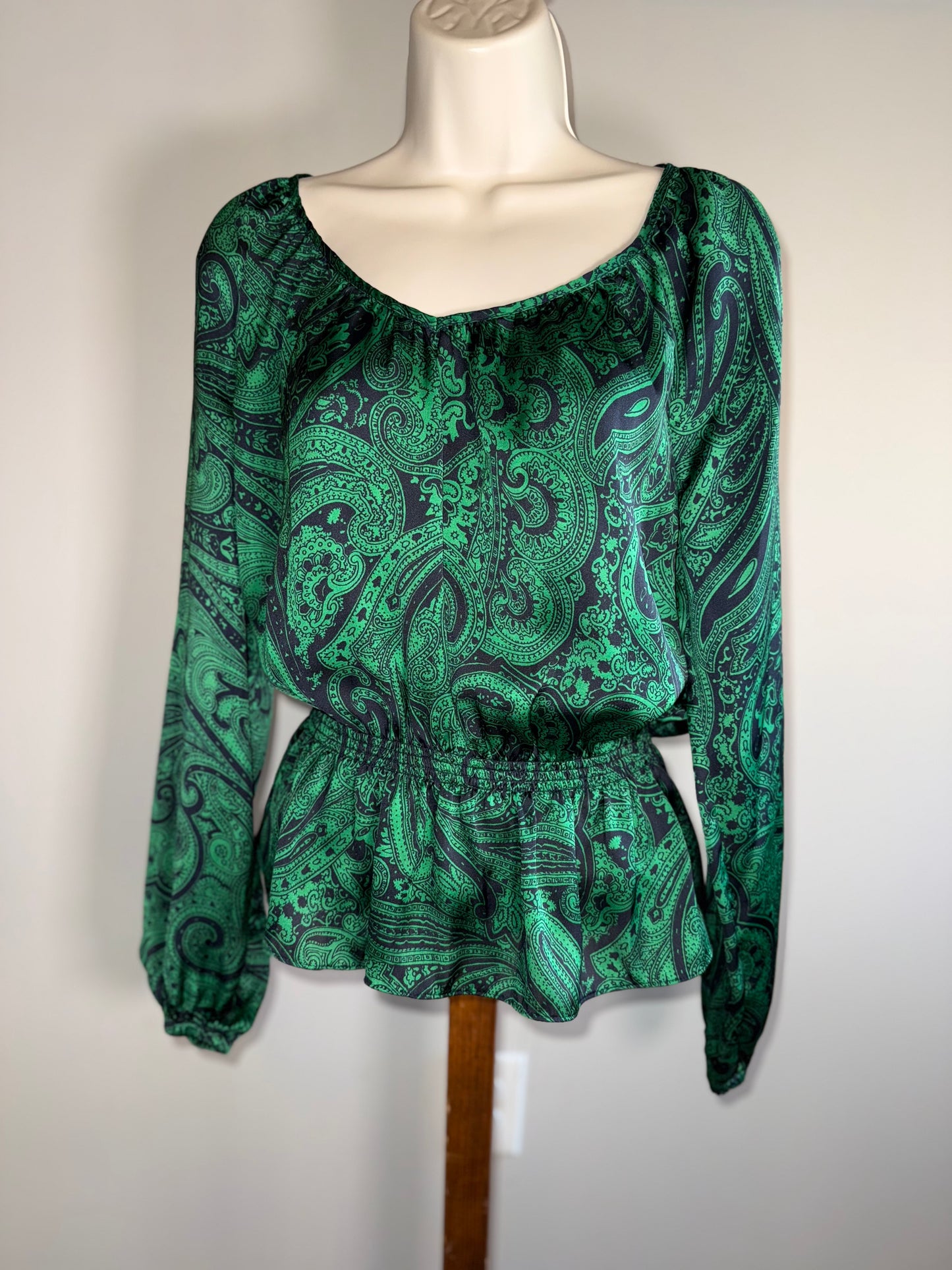 Michael Kors (Small) Black and Green Paisley Pattern Blouse