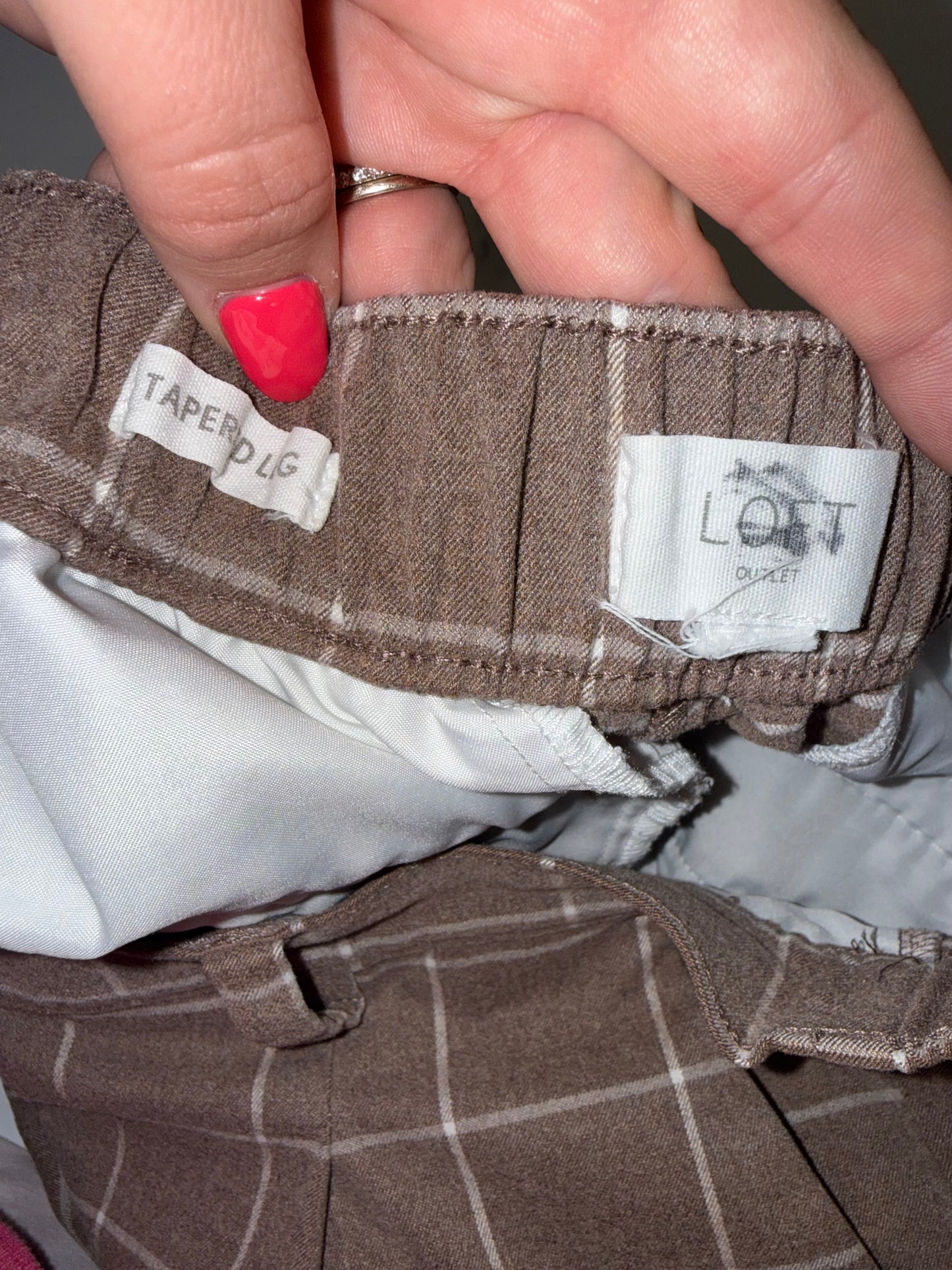 LOFT Brown Plaid Tapered Leg Pants