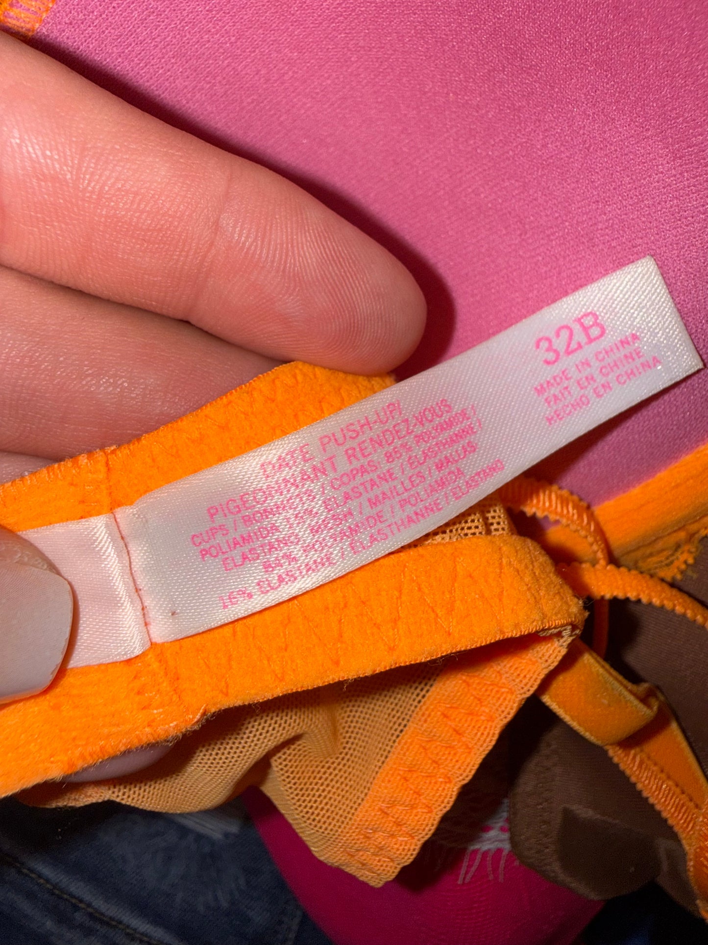PINK Victoria's Secret (32B) Neon Orange Date Push Up Bra
