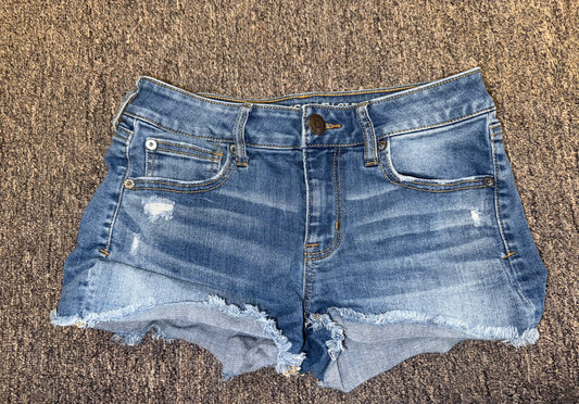 American Eagle (4) Denim Super Stretch X Shortie Jean Shorts with Frayed Hem
