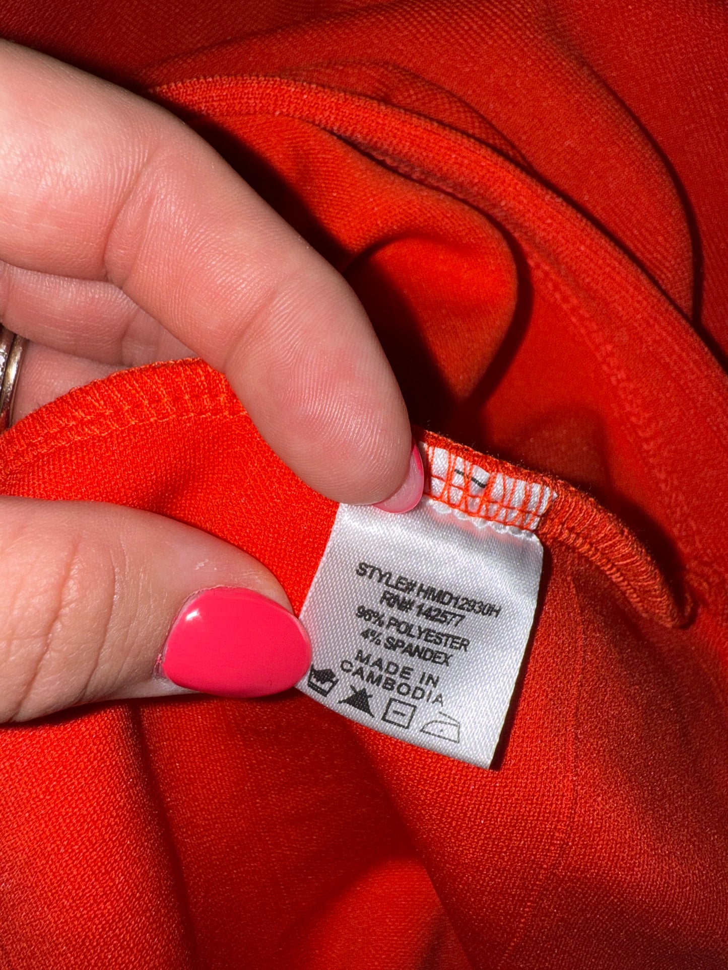 Haute Monde (Small) Bright Orange Spaghetti Strap Midi Form Fitting Dress