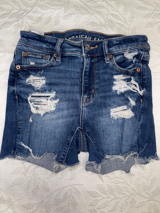 American Eagle (0) Distressed High V-Rise Shortie Jean Shorts