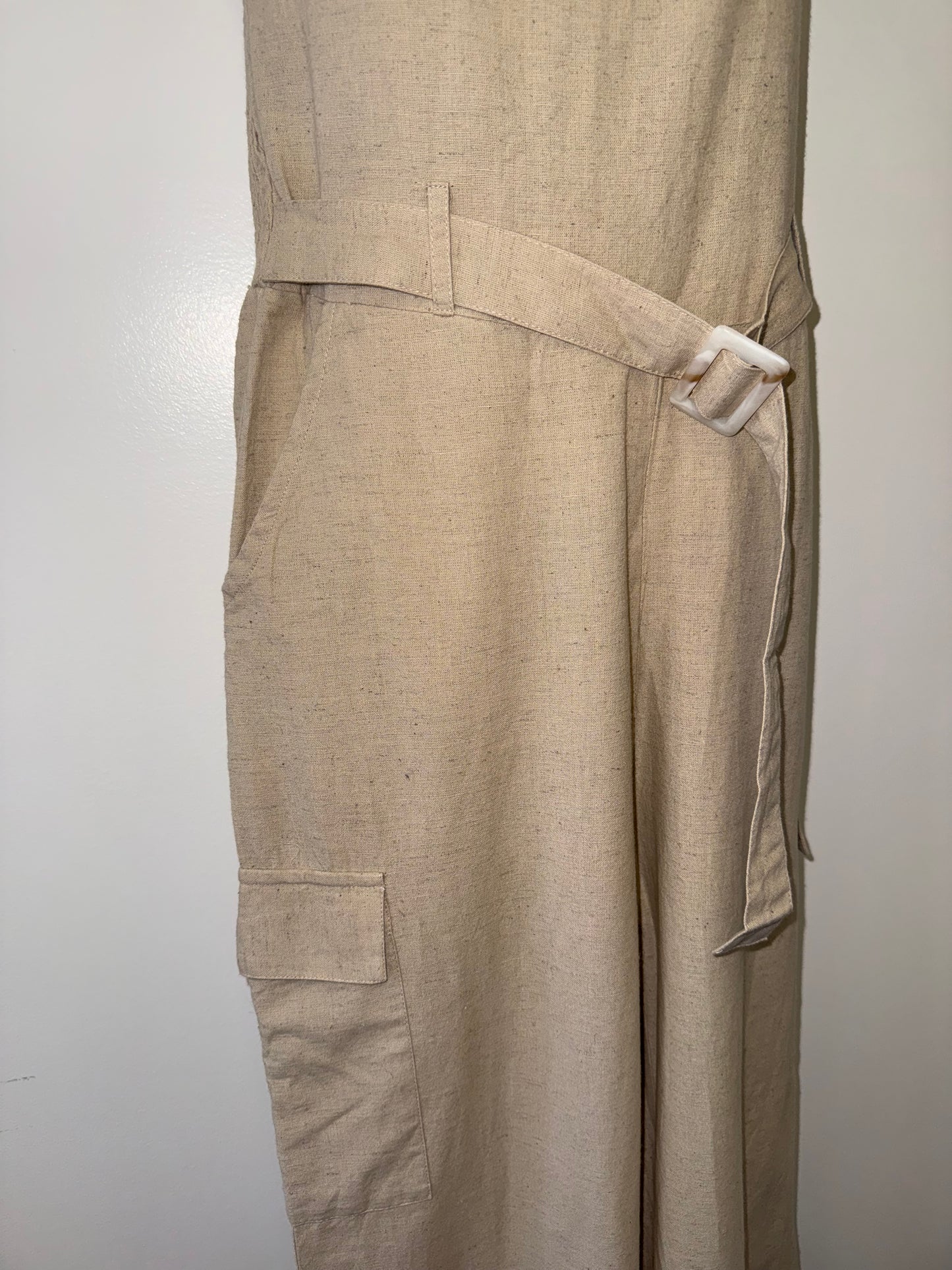 NWT Sim & Sam (Large) Brand New Tan Linen Blend Strapless Jumpsuit with Belt