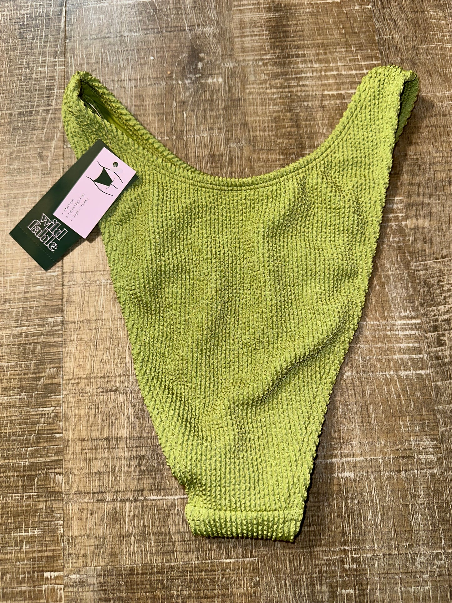 NWT Wild Fable (S) Green Mid Rise Ultra High Leg Super Cheeky Bikini Bottoms