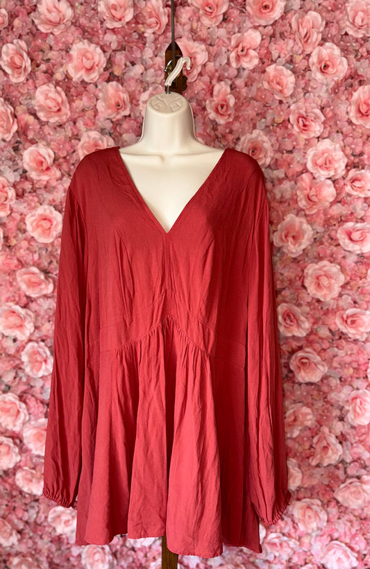 Torrid (4) Burnt Orange Ruffle Long Sleeve V-Neck Blouse