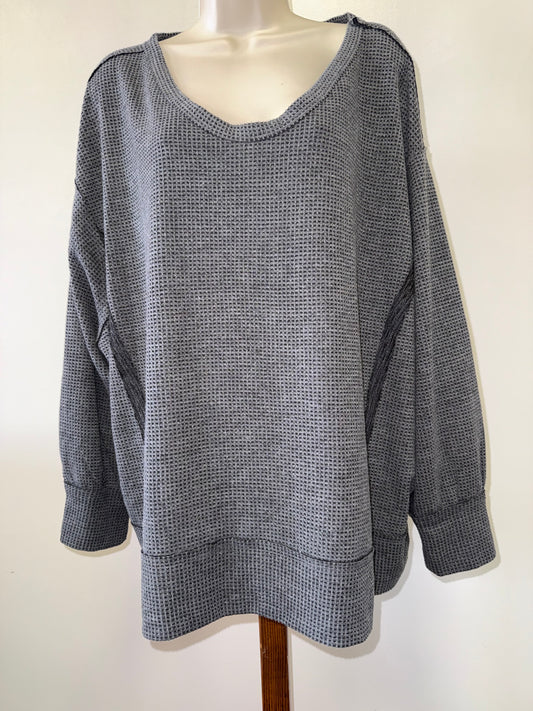 Andree By Unit (2X) Dark Grey Waffle Knit Long Sleeve Top