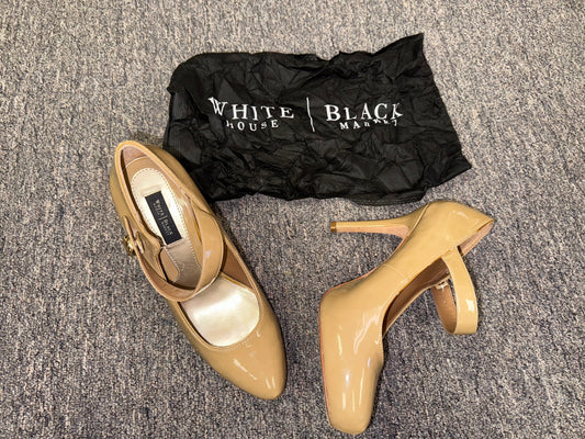 White House Black Market (7 1/2) Tan High Heels with Buckle Strap