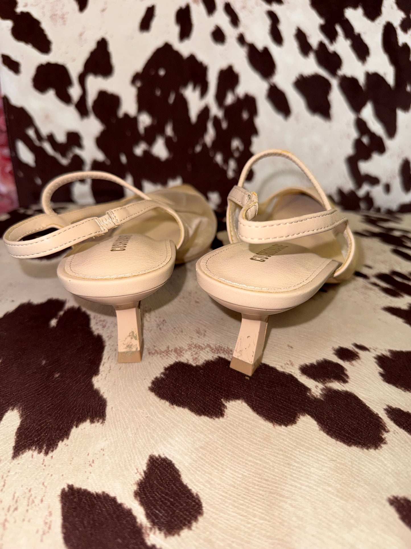 Cushionaire (8W) Nude Pointed Toe Mesh Slingback Kitten Heels