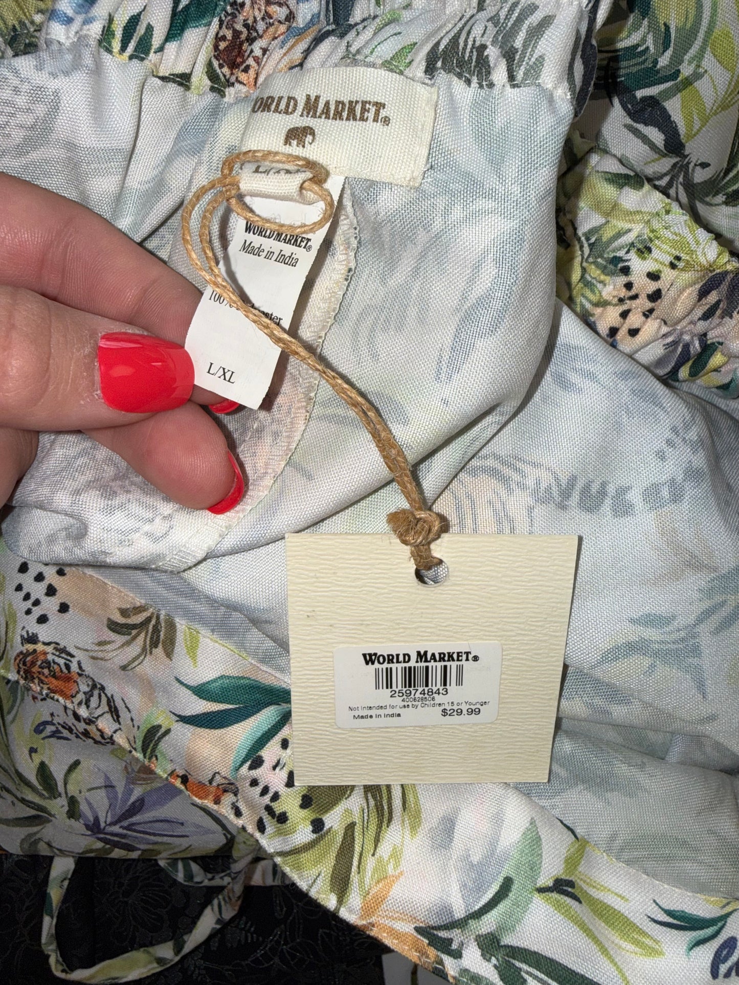 NWT World Market (L/XL) Brand New Neutral Lightweight Pants W/ Tropical Pattern