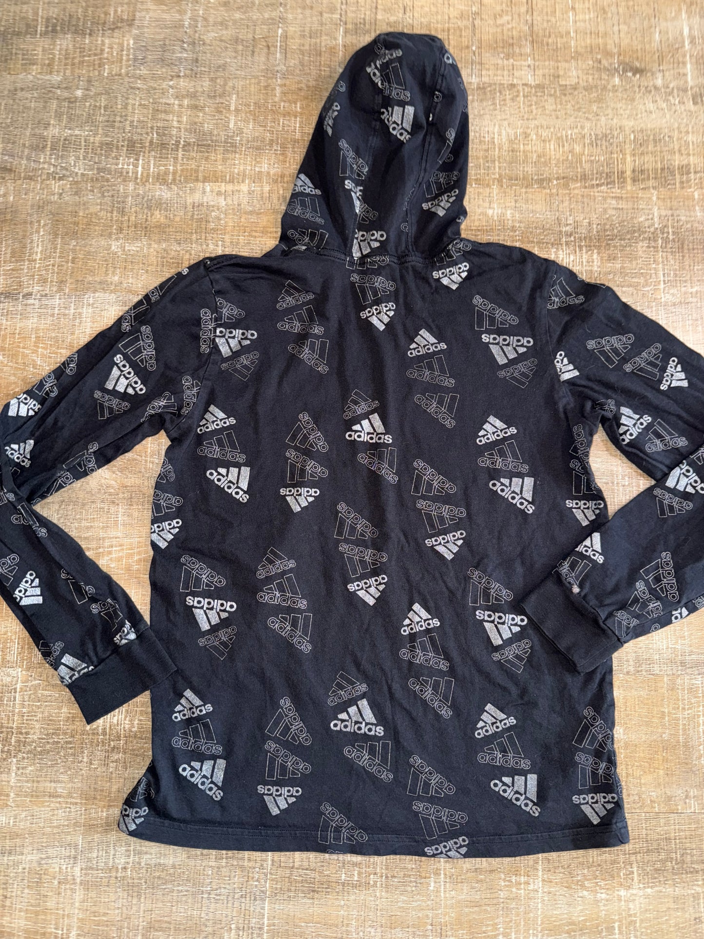 adidas (Kids XL) Black//Grey Logo Pattern Long Sleeve with Hoodie