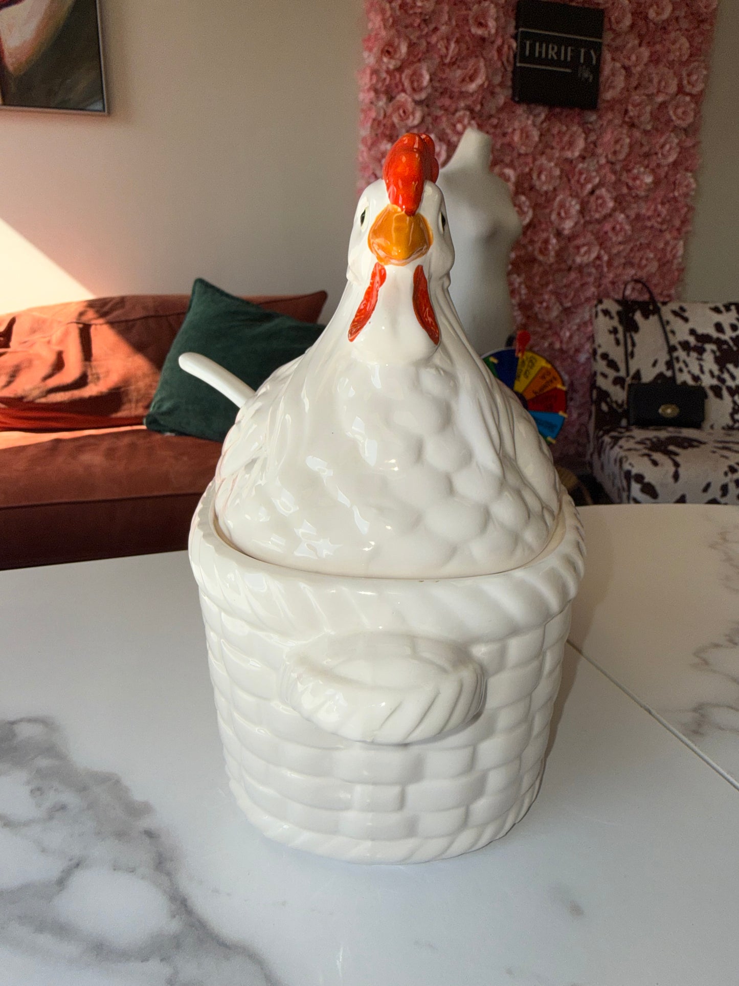 Vintage Nesting Hen Soup Dish with Lid and Ladle