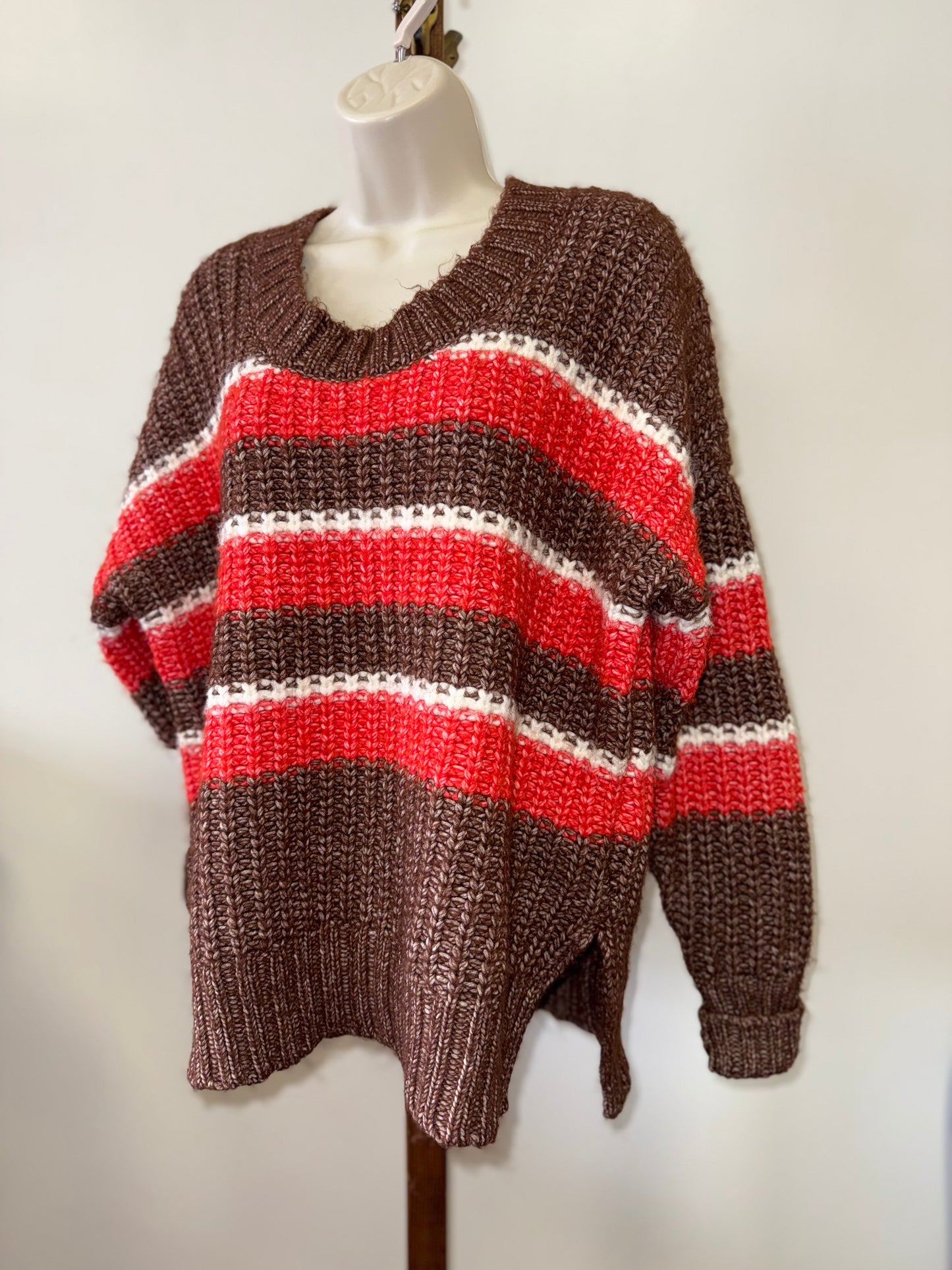 Offline by Aerie (Small) Brown and Orange Chunky Knit Oversized Sweater
