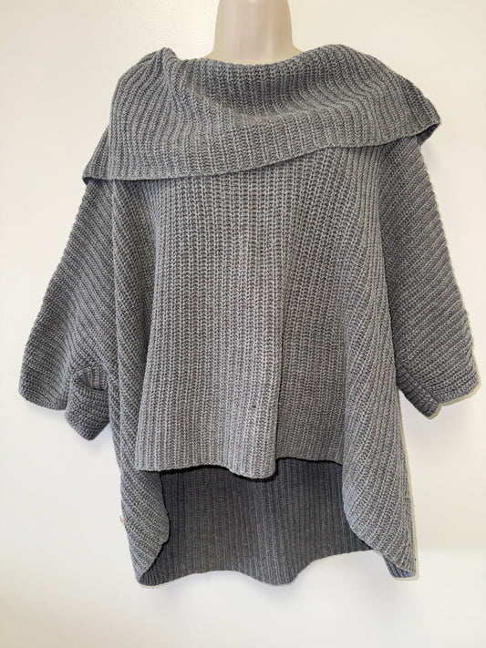 Express (Medium) Dark Grey Knit Off-The-Shoulder Sweater