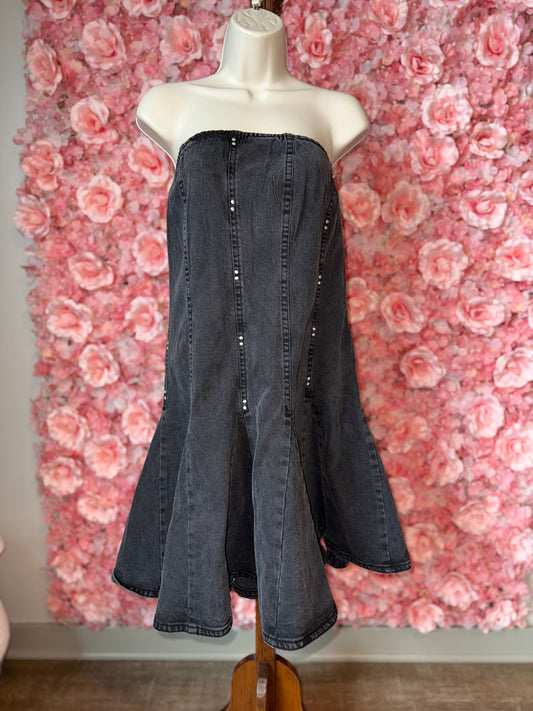 Wild Fable (XXL) Like New Black Denim Strapless Midi Dress