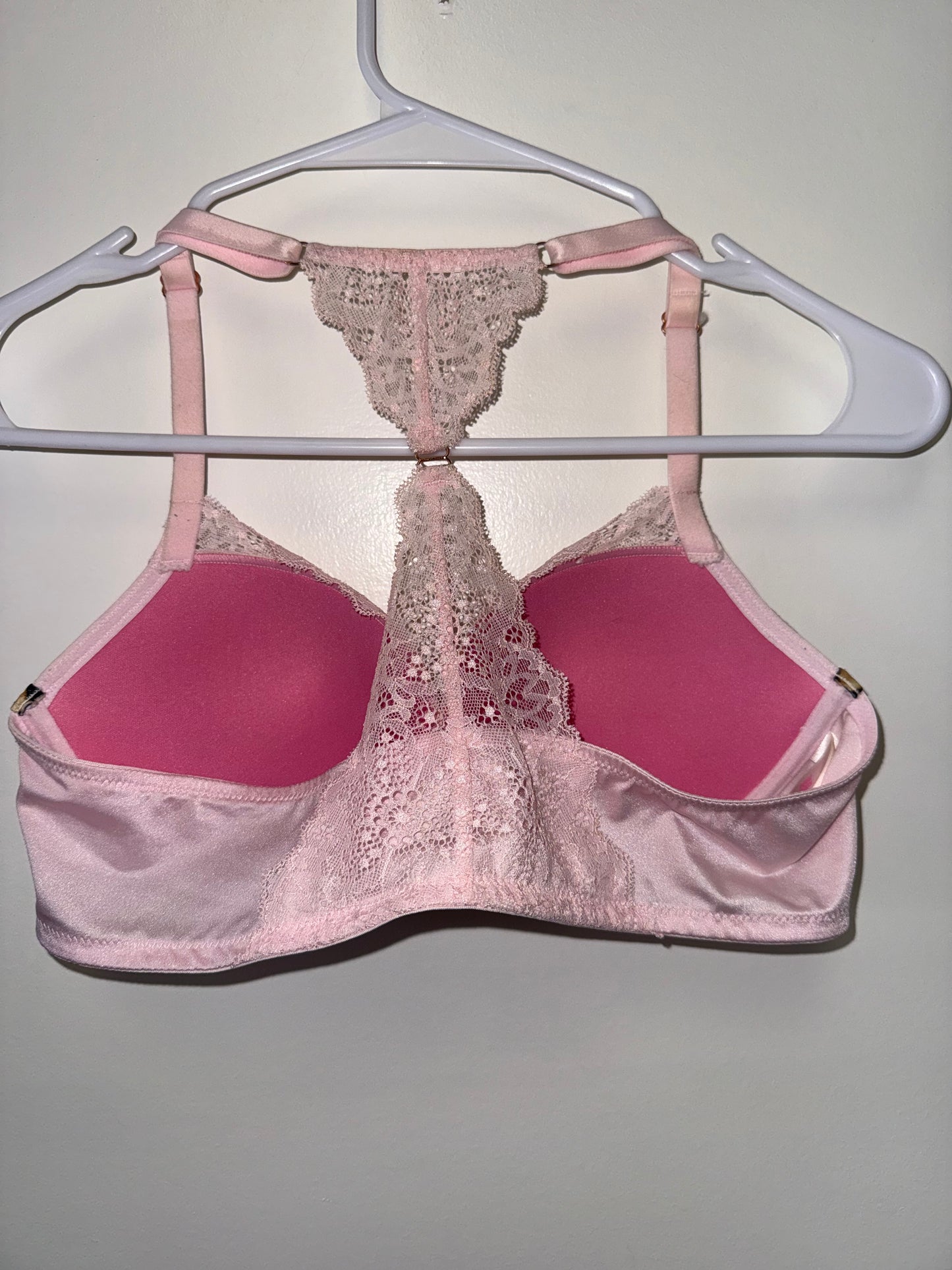 PINK Victoria's Secret (36C) Pink Lace Date Push Up Racerback Bra w Cheetah Hem