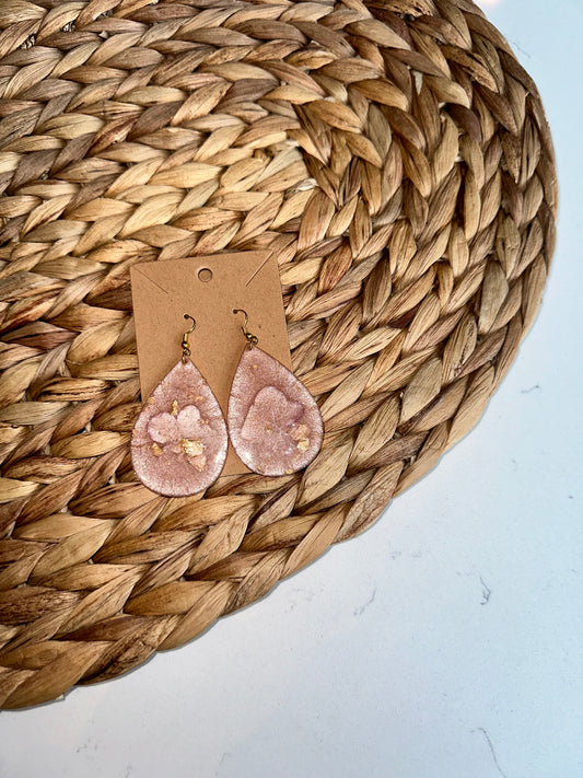 Brand New Handmade Blush Acrylic Earrings with Flower and Gold Specs