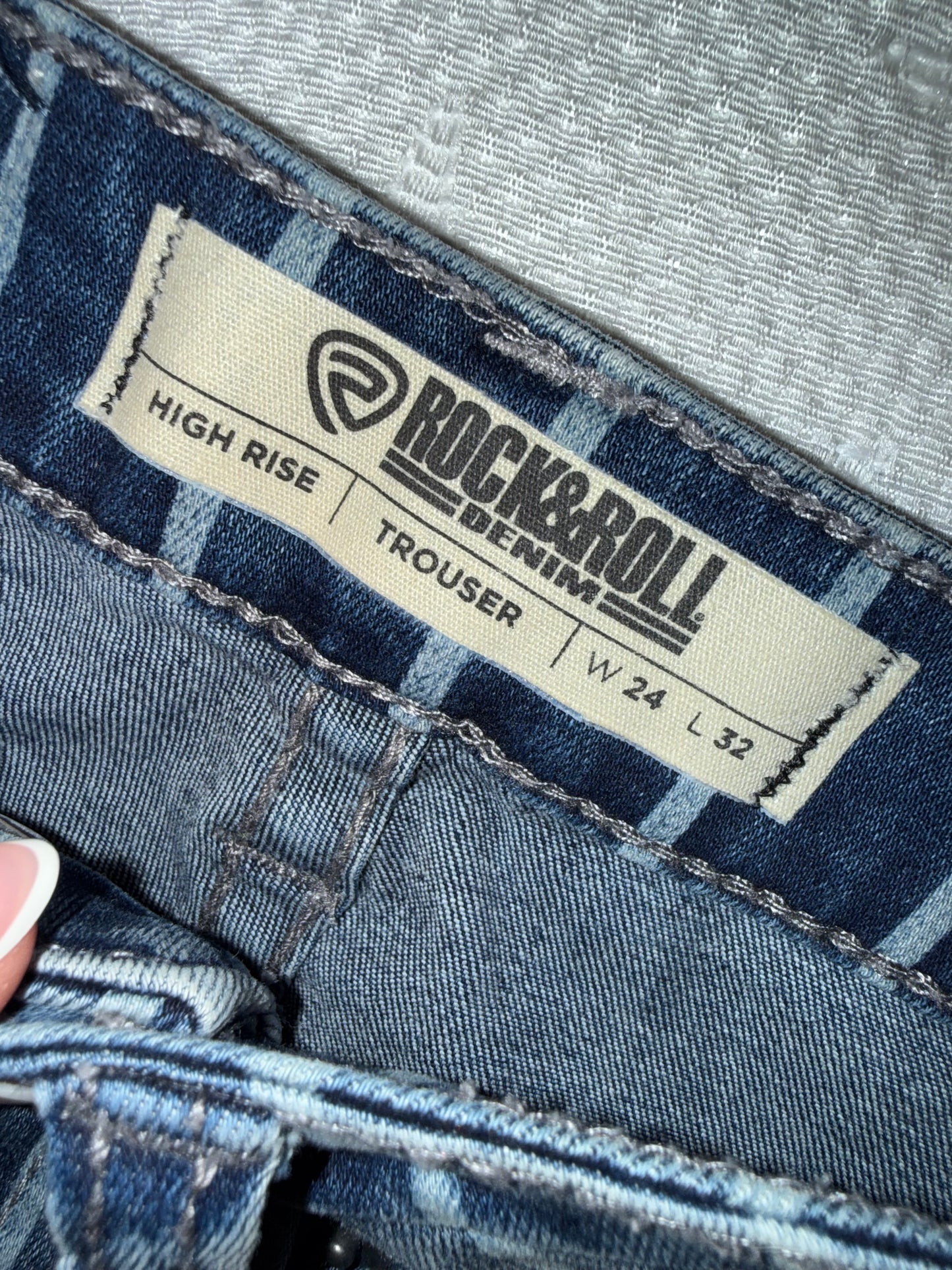 Rock&Roll (24) Striped High Rise Trouser Denim Bootcut Jeans
