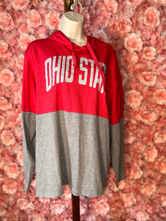 Ohio State (Large) Red and Grey Long Sleeve Lightweight Hoodie