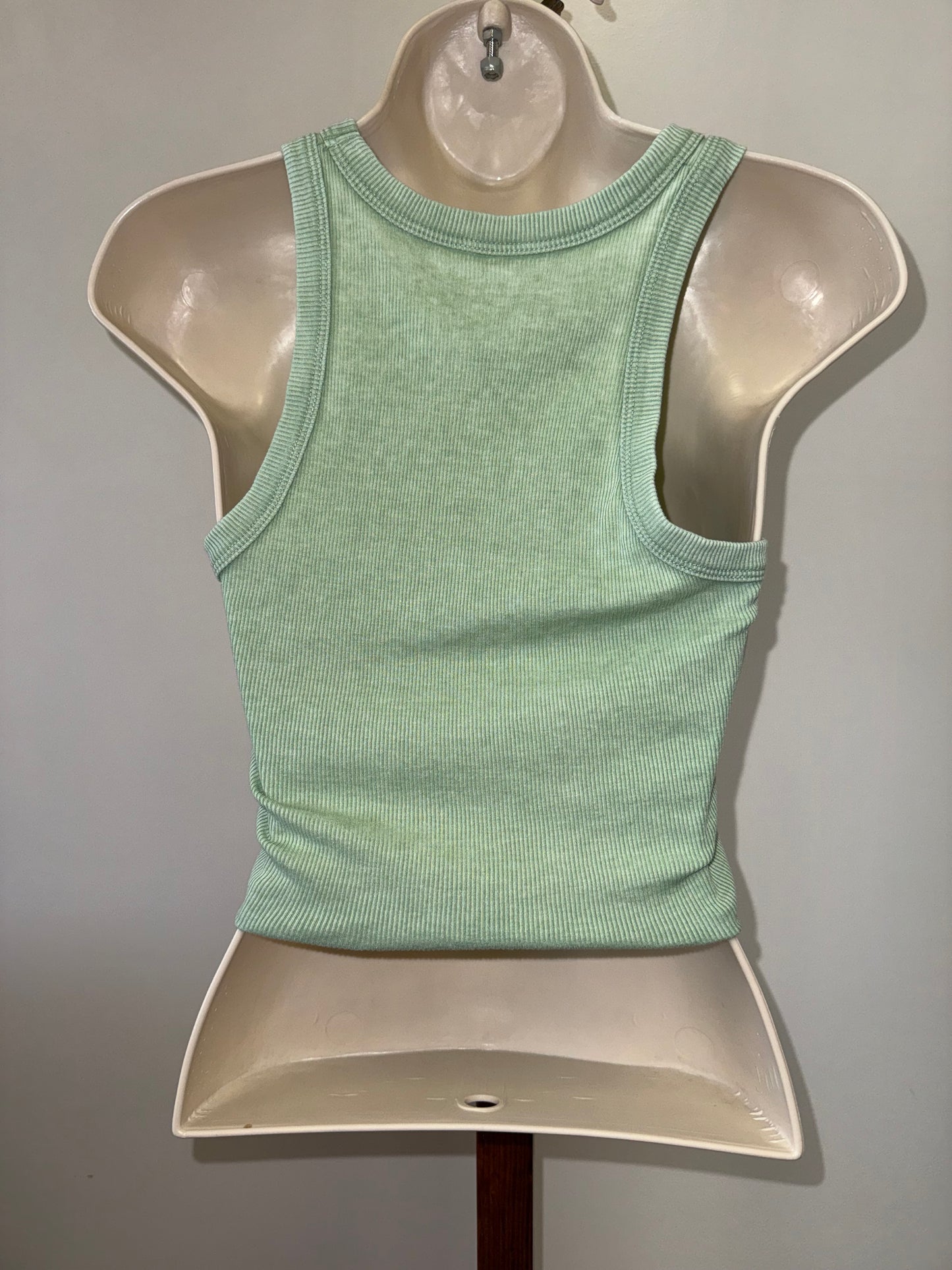 Aerie (XS) Light Green Lightly Ribbed Cropped Tank with Tied Hem