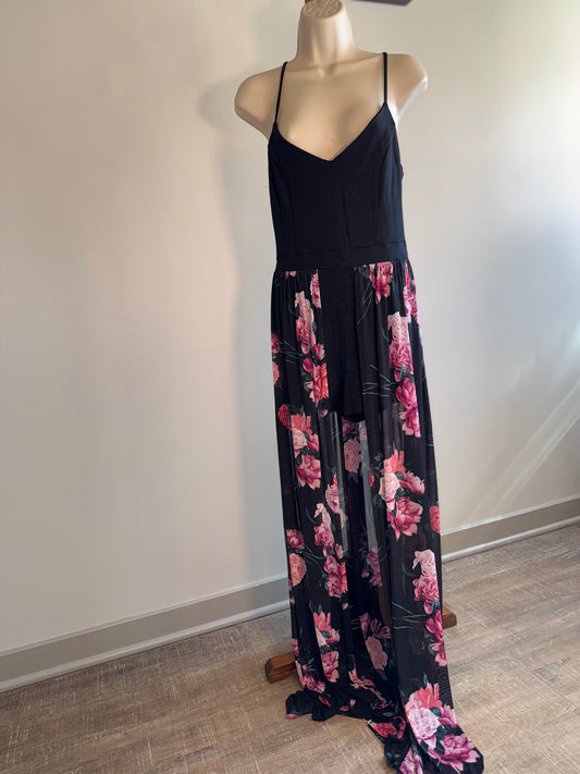 Charlotte Russe (Medium) Black Floral Romper Dress
