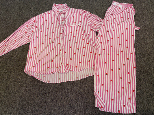 Only (Large) Pink & White Striped PJ Set with Strawberry Pattern