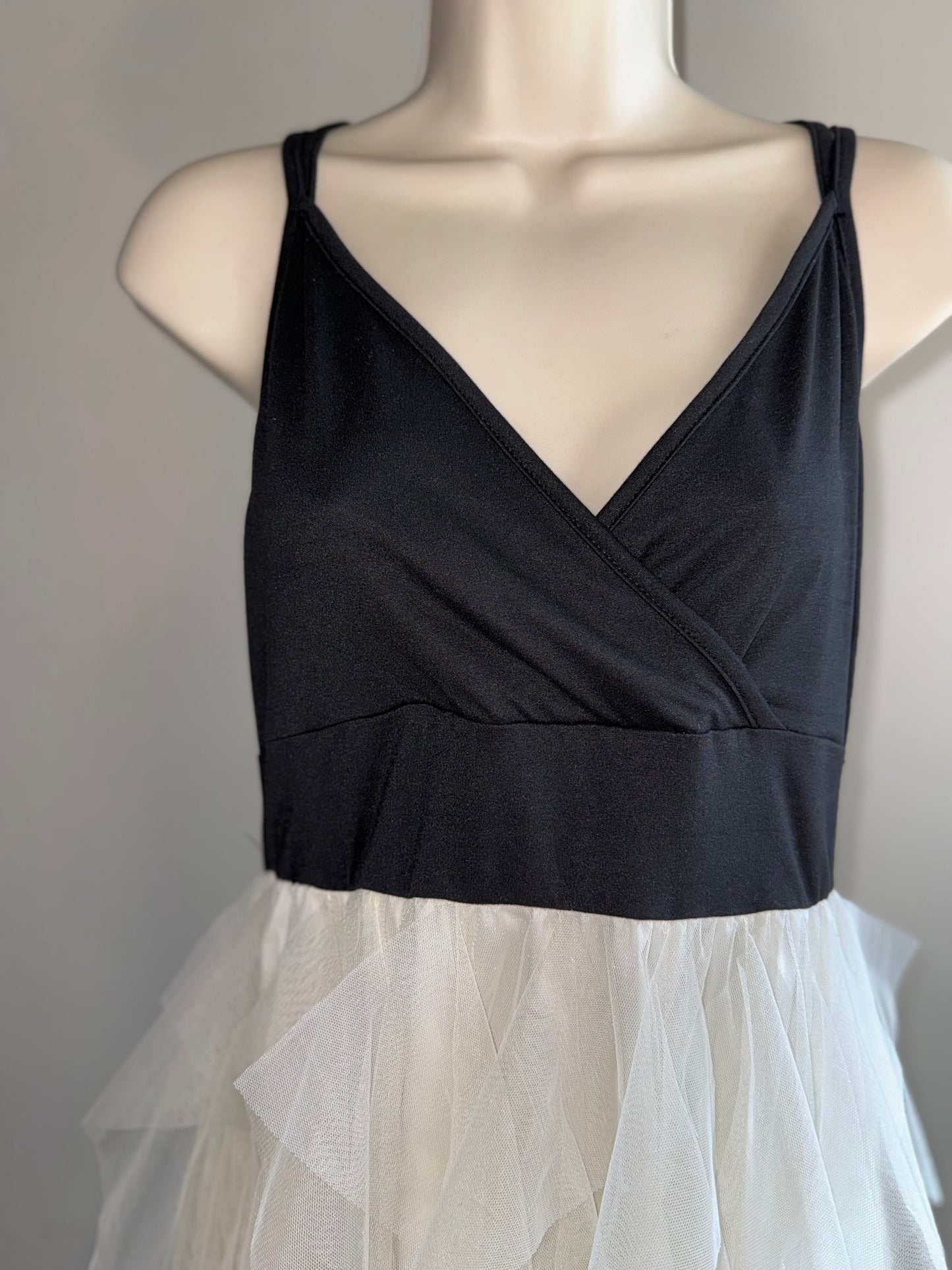 SHEIN (Large) Black & Cream Ruffled Sheer Dress