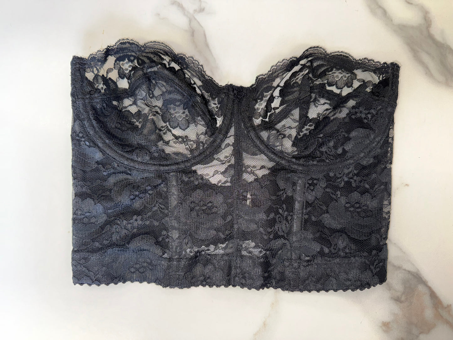 Vogue Bra Black Lace Sheer Vintage Strapless Corset