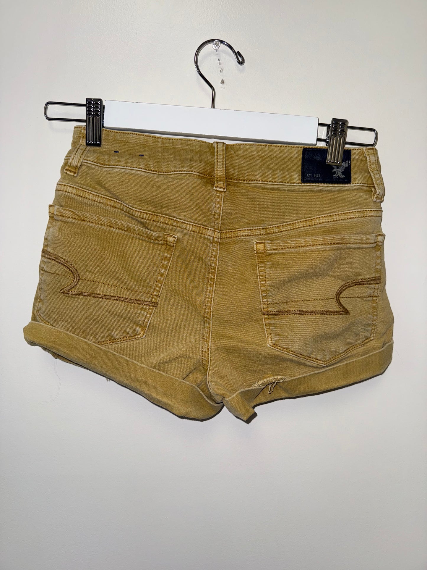 American Eagle (2) Mustard Yellow Hi Rise Shortie with Super Super Stretch