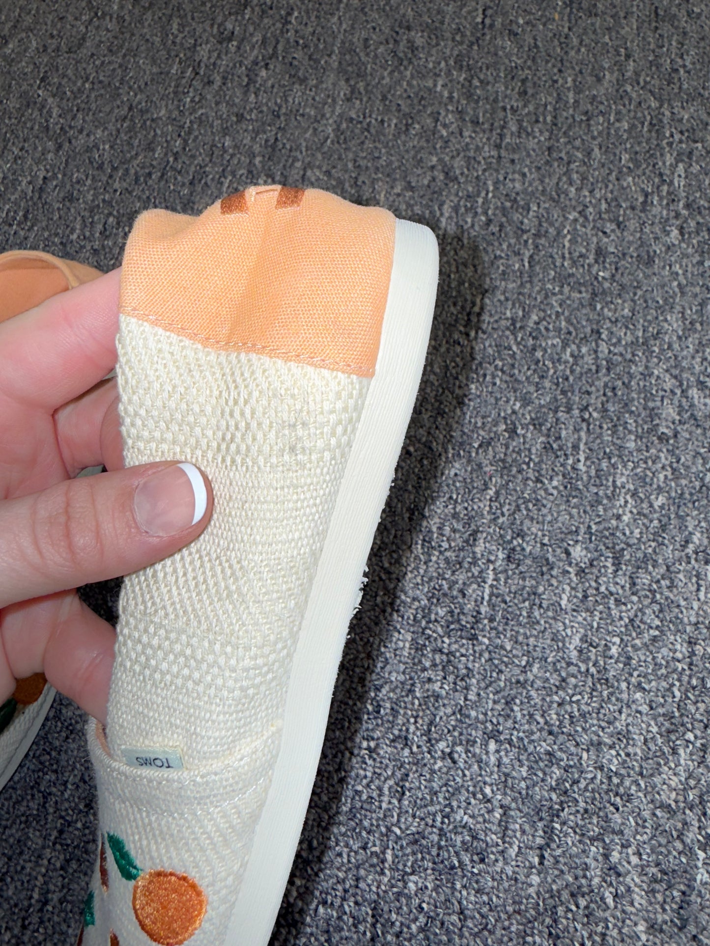 Toms (8.5) Orange Pattern Embroidered Slip On Canvas Shoes