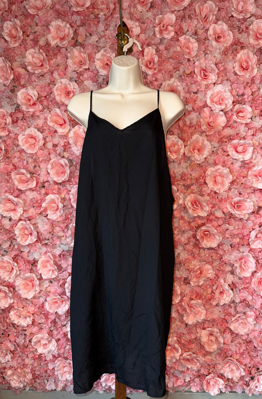 Who What Wear Black Sheer Loose Fit Spaghetti Strap Dress
