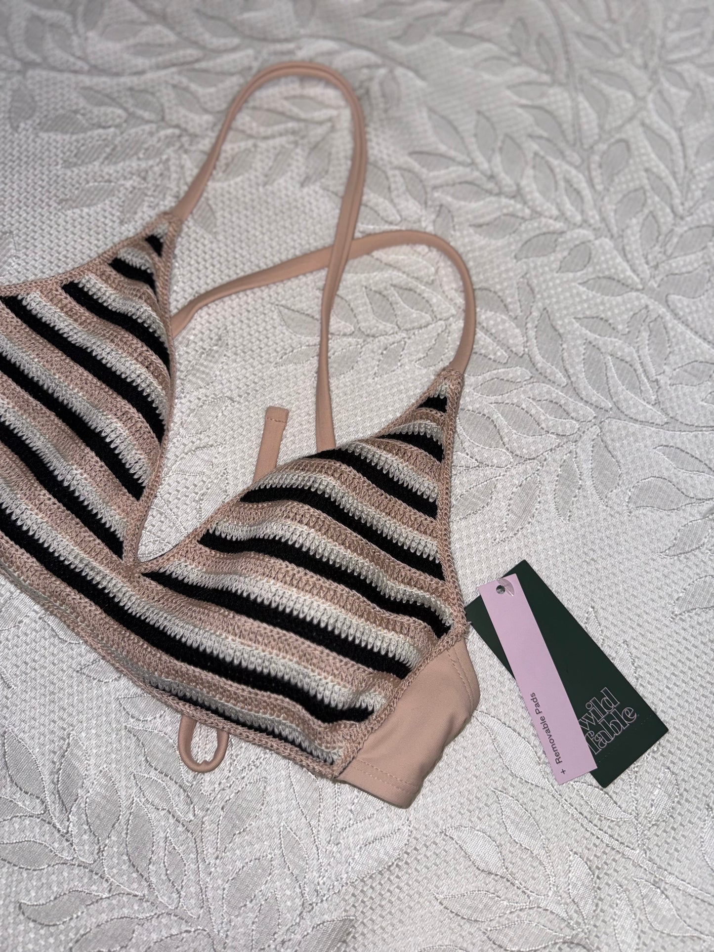 NWT Wild Fable (XS) Brand New Neutral Striped Knit Bikini Top