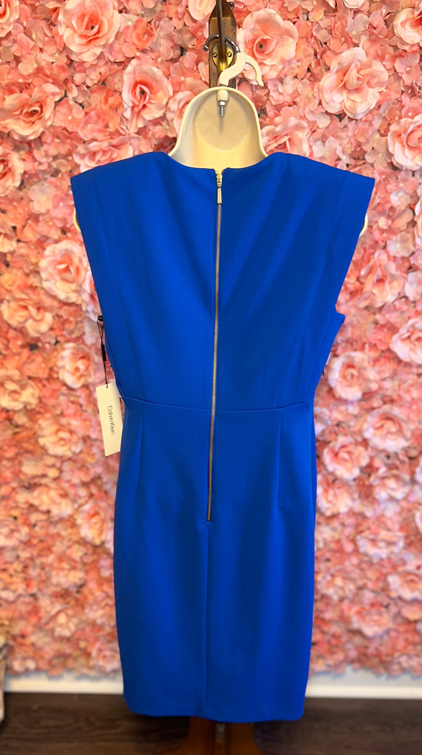 NWT Calvin Klein (8) Brand New Blue Formal Padded Shoulder Midi Dress