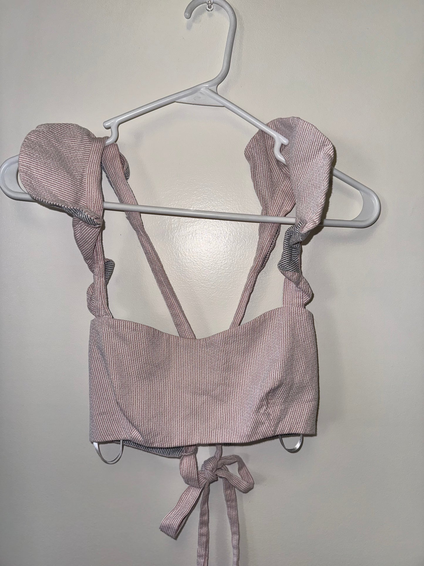 Milly (Small) Pink Ribbed Cropped Tank with Tied Back