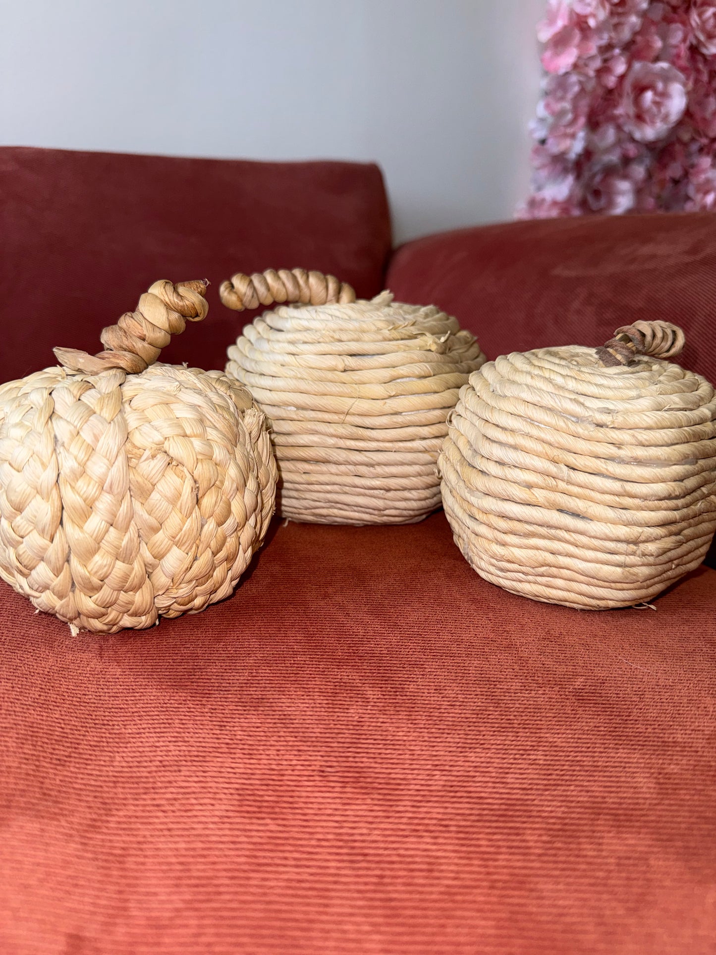 3 Piece Neutral Woven Pumpkin Set