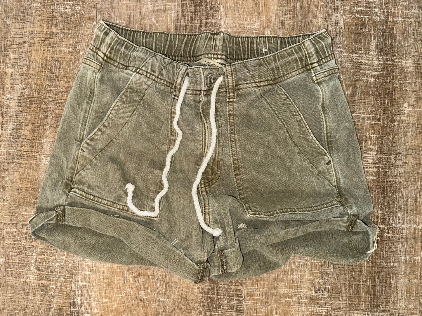 American Eagle (4) Green Stretchy Drawstring Waist Denim Jean Shorts