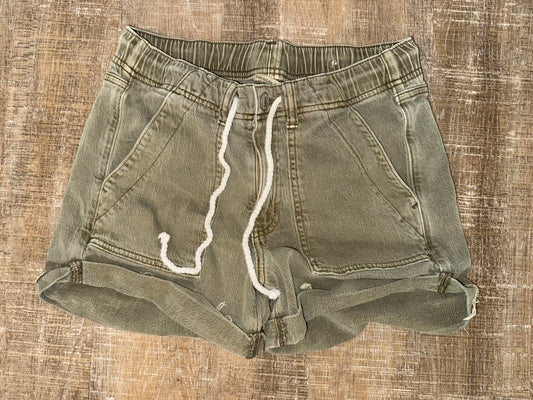American Eagle (4) Green Stretchy Drawstring Waist Denim Jean Shorts