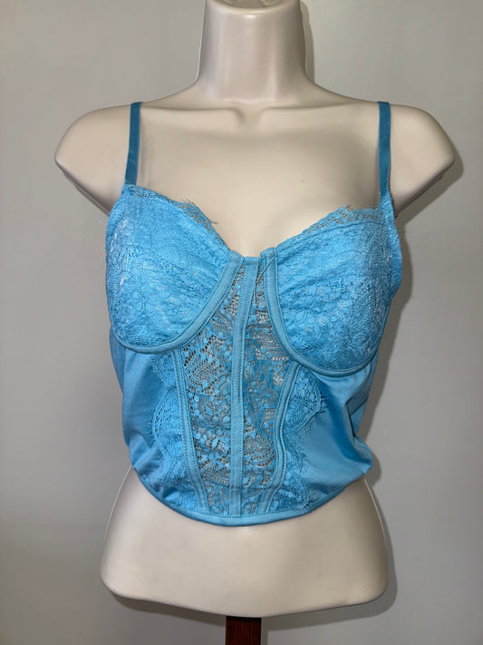 (Small) Blue Corset Cropped Tank with Lace Detailing