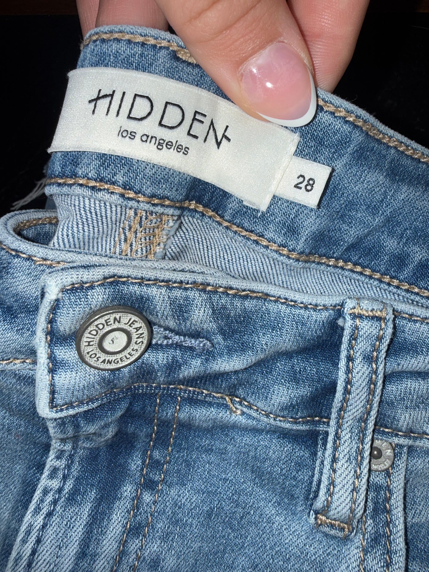 Hidden (28) Blue Denim Bootcut High Rise Jeans with Frayed Bottom Hem