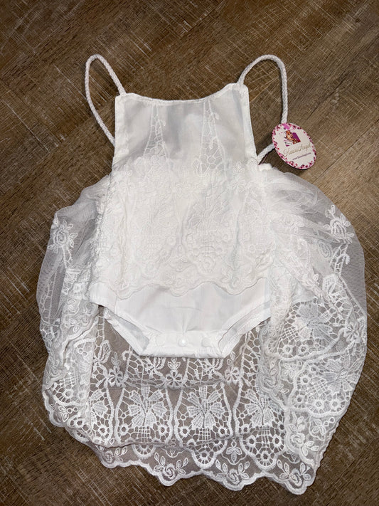Kauri Angel (6-9 Months) Brand New White Onesie with Sheer Embroidered Skirt