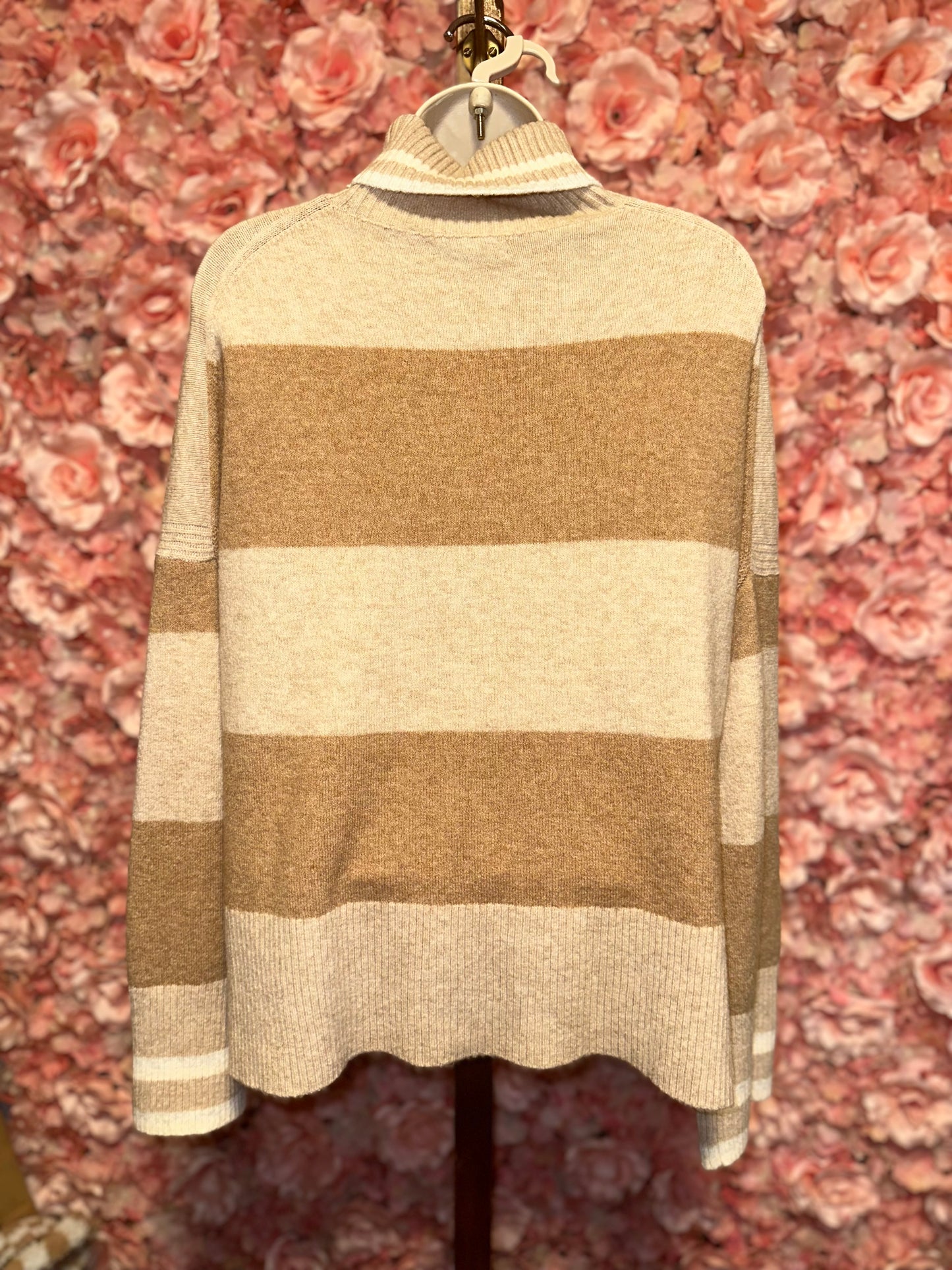 J.Crew (Small) Neutral Tan//Creme Striped Turtleneck Soft Sweater