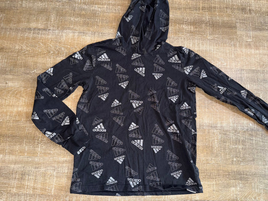 adidas (Kids XL) Black//Grey Logo Pattern Long Sleeve with Hoodie