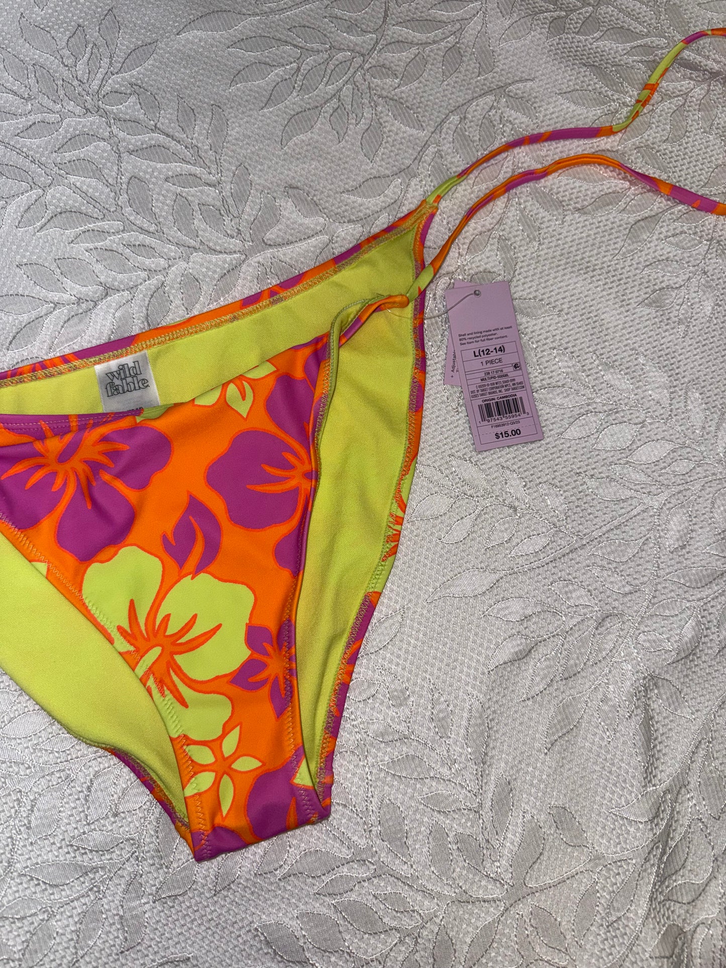 NWT Wild Fable (Large) Brand New Neon Floral Cheeky Swim Bikini Bottoms