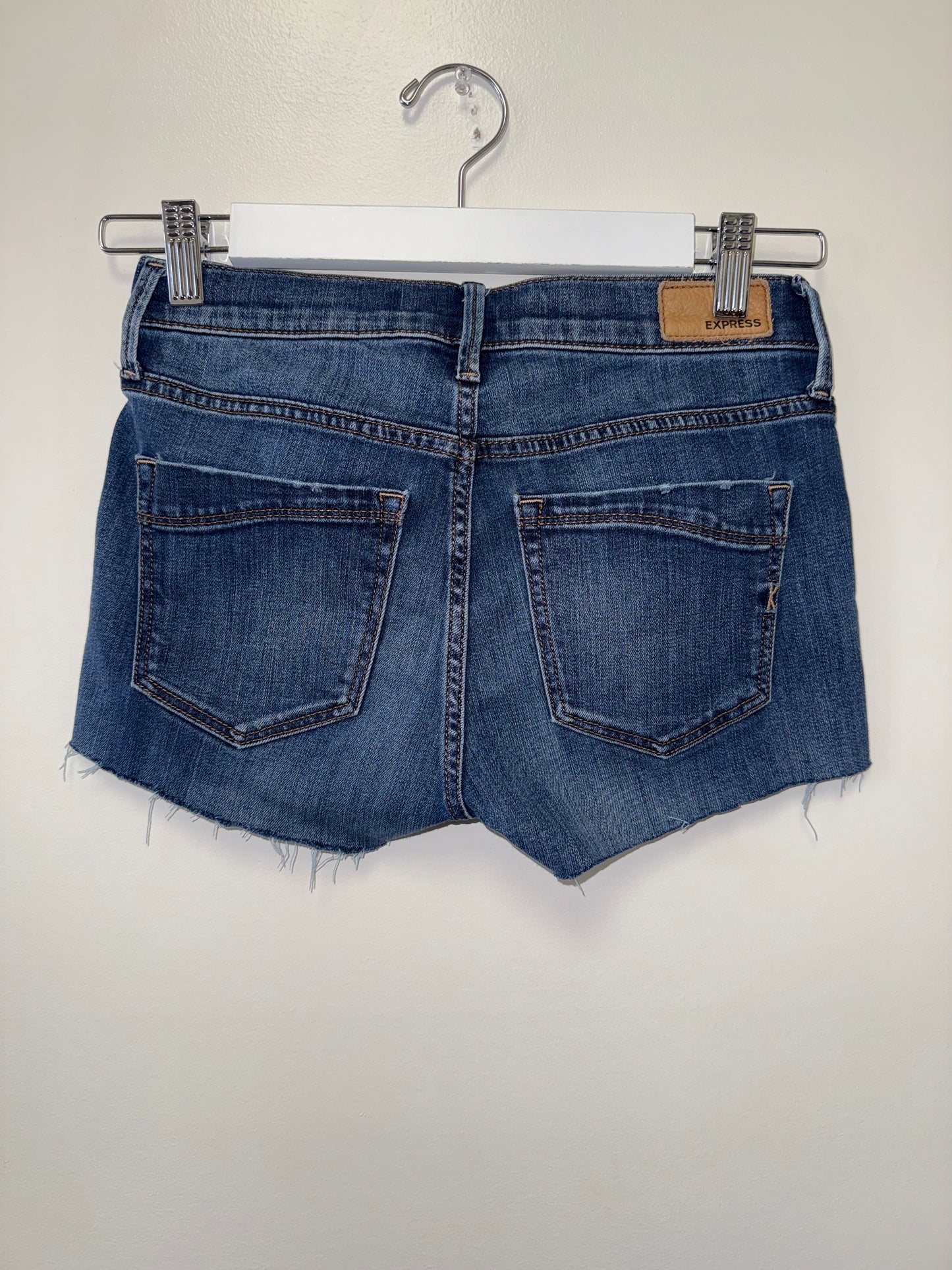 Express (00) Blue Denim Mid Rise Legging Jean Shorts