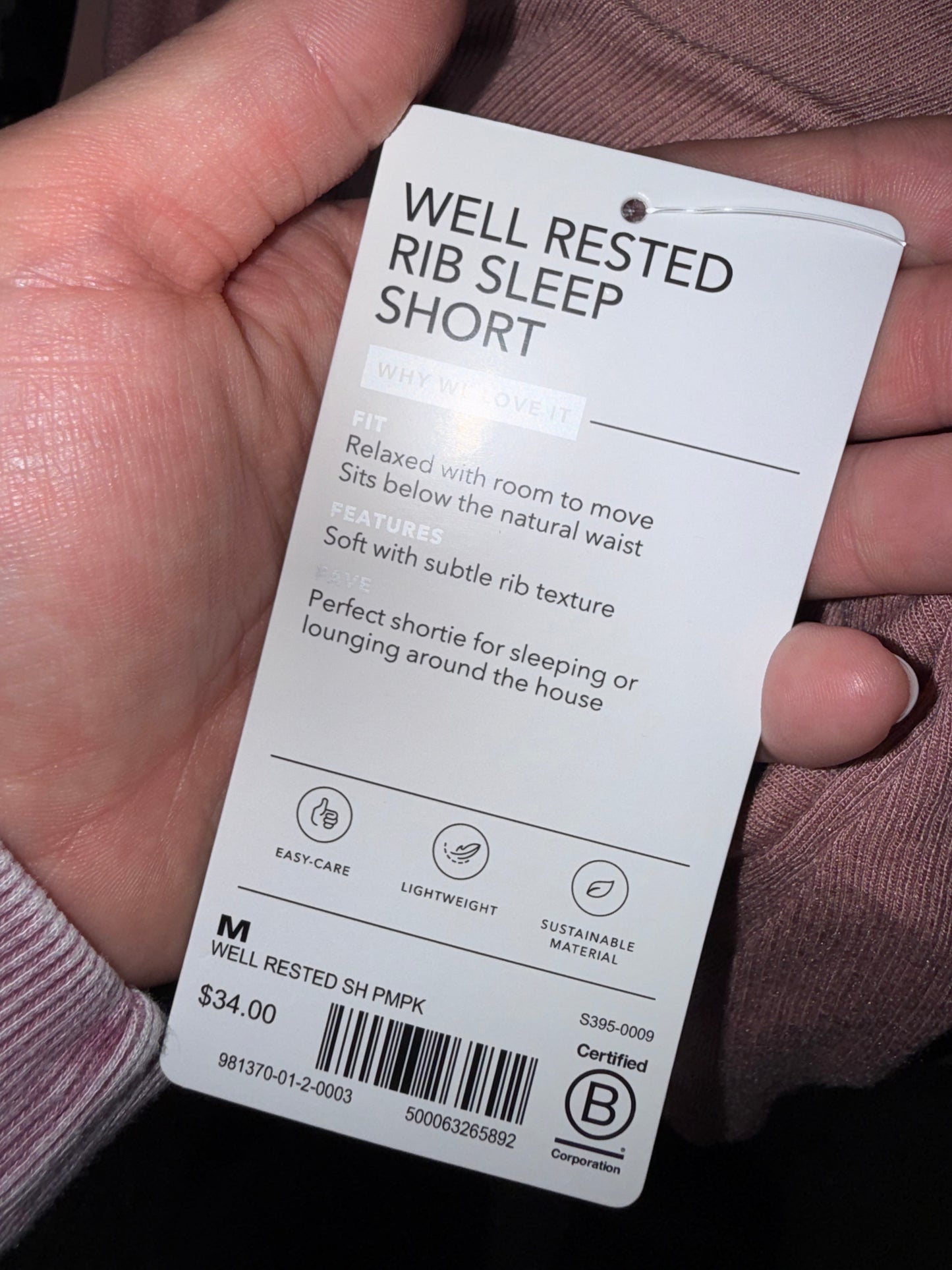 NWT Athleta (Medium) Brand New Blush Pink Well Rested Rib Sleep Short