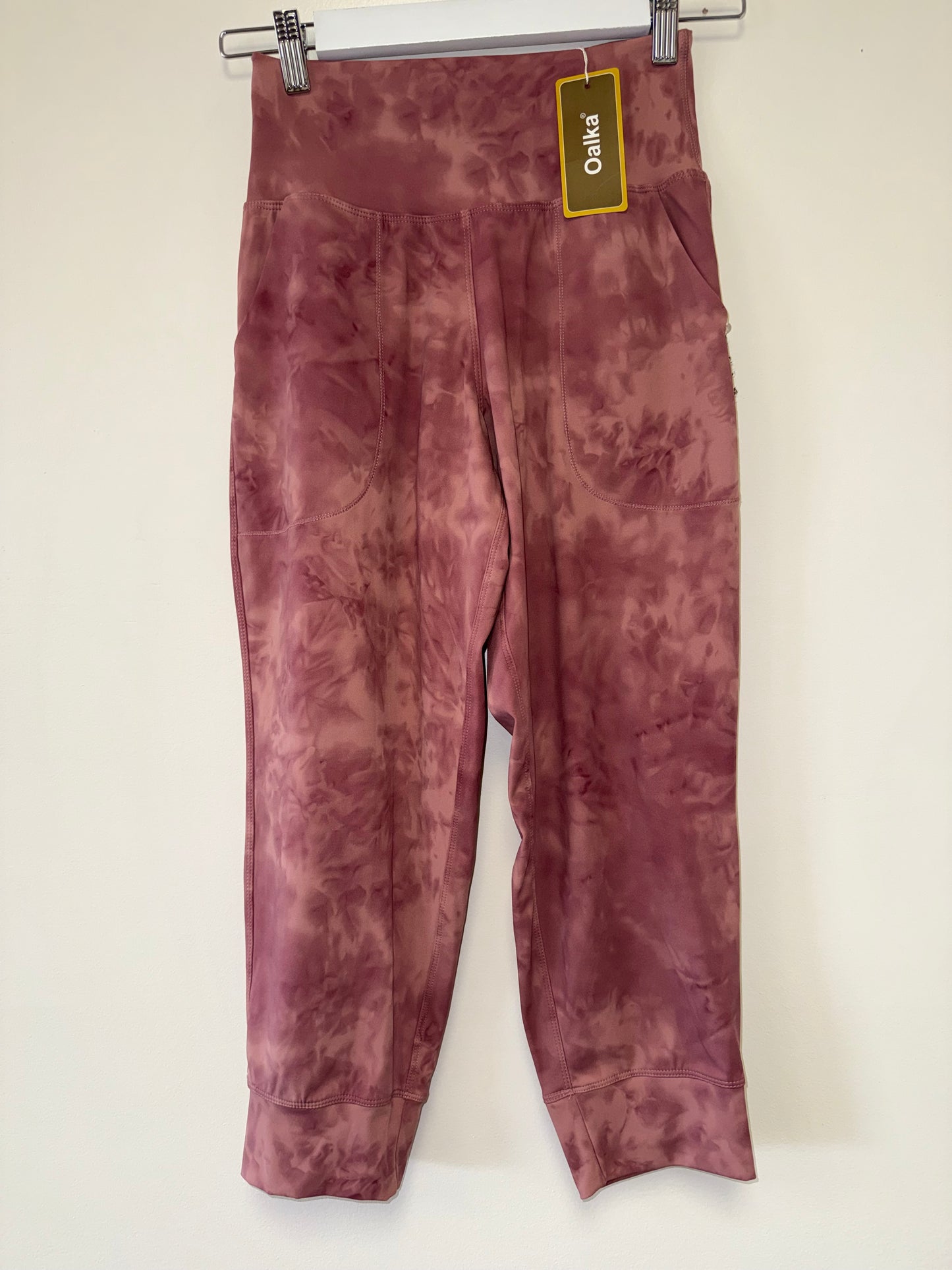 NWT Oalka (XS) Brand New Pink//Maroon Tie Dye Baggy Jogger Cropped Leggings