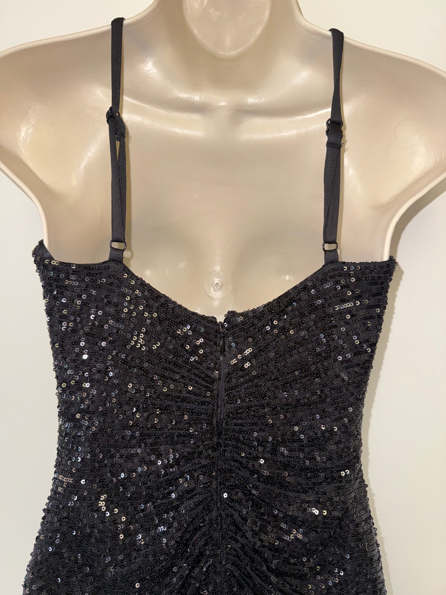 Morgan & Co (3) Black Sequin Form Fitting Midi Dress with Cowl Neck